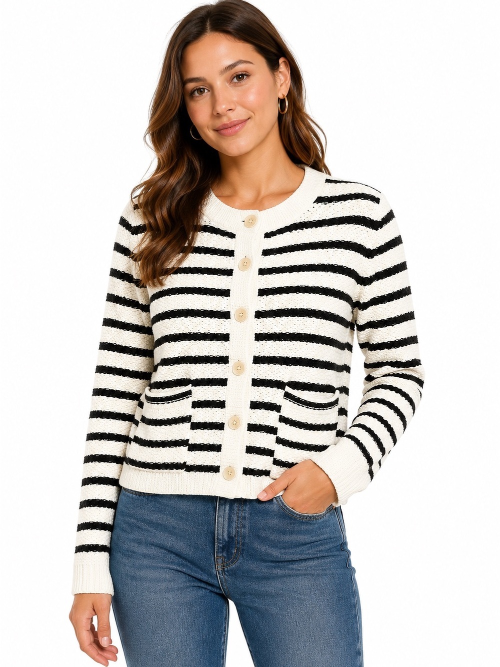 Part Two Copenhagen Striped Cotton Knit Cardigan Sweater XL